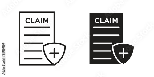 Insurance Claim icon flat and thin stroke vector pack. Editable icons set