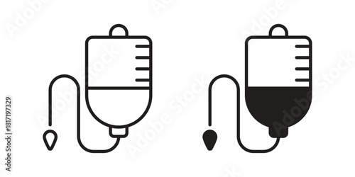 IV bag icon flat and thin stroke vector pack. Editable icons set