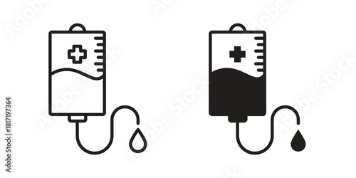 IV drip icon flat and thin stroke vector pack. Editable icons set