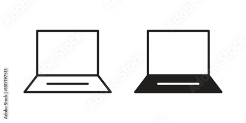 Laptop icon flat and thin stroke vector pack. Editable icons set