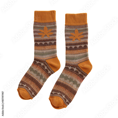 Cozy Patterned Socks With Leaf Design in Warm Autumn Colors for Chilly Days a...