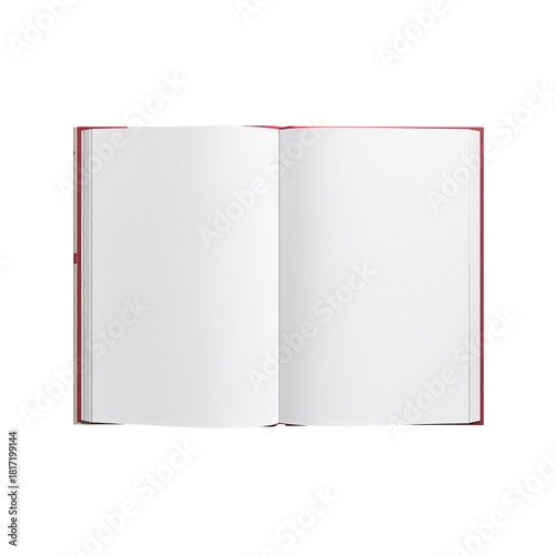 Blank Pages Waiting for Creativity in a Red-Bound Notebook on a Plain Background