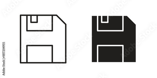 Floppy disk icon set. Outline symbol editable.