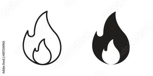 Flame icon set. Outline symbol editable.