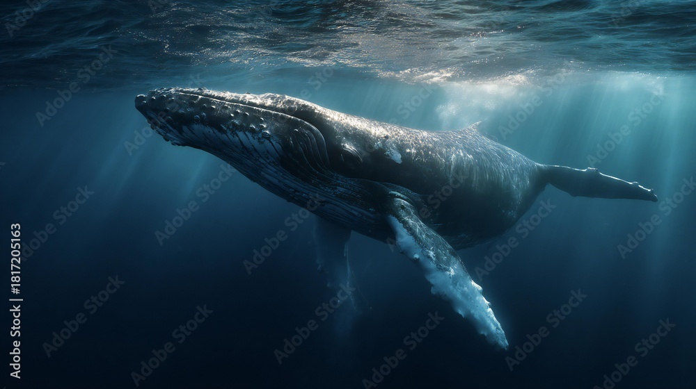 Fototapeta premium Humpback Whale Underwater: Majestic Ocean Wildlife 