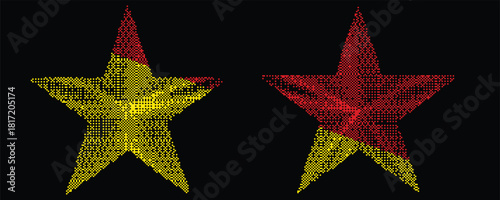 Retro dither star composition for video. Vintage bitmap texture. Bit gradient stars for graphic layouts . Pixel gradients effect. Vector illustration.