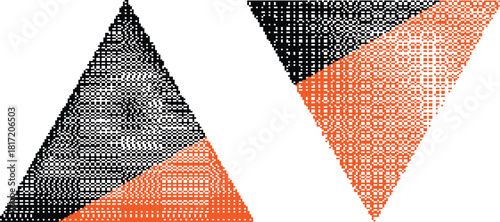 Retro dither triangle composition for video. Vintage bitmap texture. Bit gradient triangles for graphic layouts . Pixel gradients effect. Vector illustration.