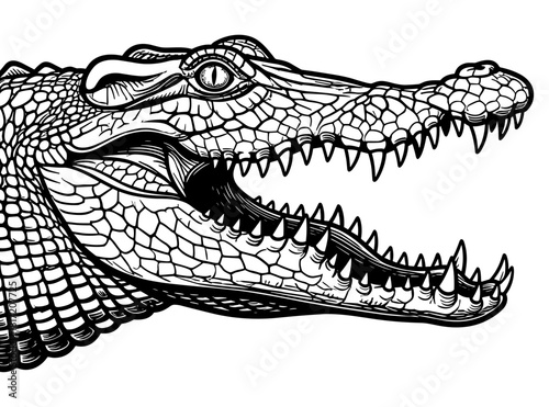 Alligator head against white background