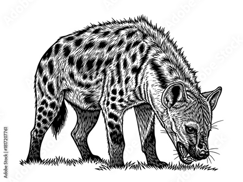 Hyena against white background