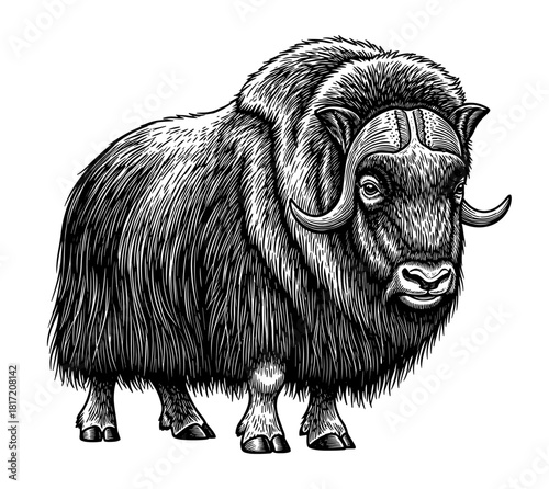 Musk ox against white background