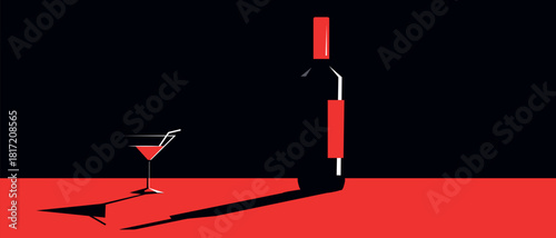 Restaurant poster, wine bar, wine list, sommelier, wine tasting, vector flat design, bottle of alcohol, cocktail glass. Party banner, alcohol menu, red wine, Spanish, red, white, chardonnay