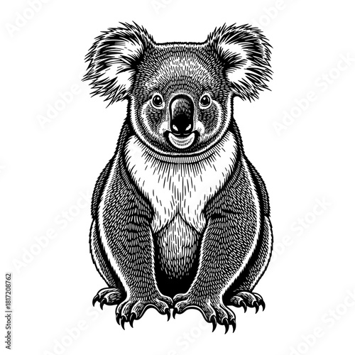 Koala in vintage line art style