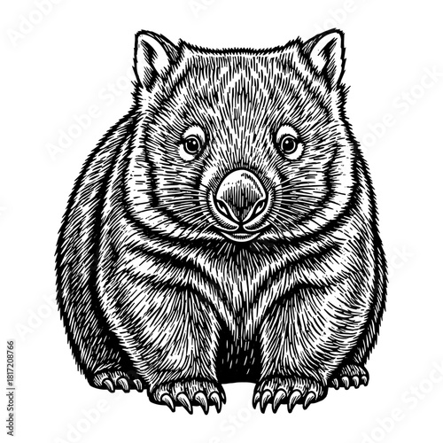 Wombat in vintage line art style