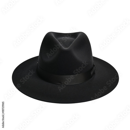 Classic Black Felt Hat With Wide Brim and Elegant Ribbon Band on Display