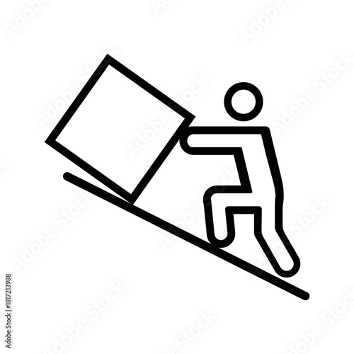 Man pushing a square uphill. vector icon