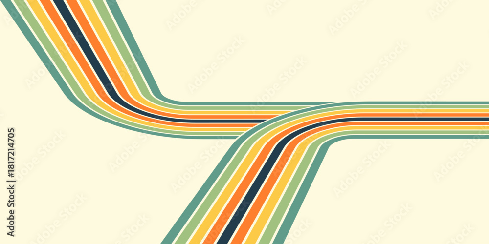 Fototapeta premium Retrofuturism poster design in trendy retro line style. Modern art poster retro vintage style 70s stripes background template lines shapes vector design.