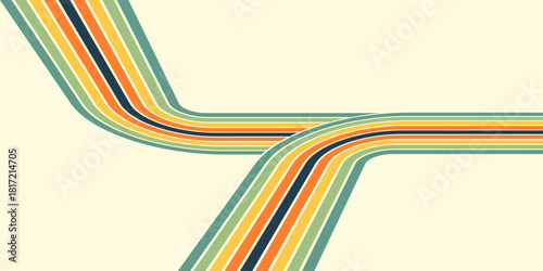 Retrofuturism poster design in trendy retro line style. Modern art poster retro vintage style 70s stripes background template lines shapes vector design.