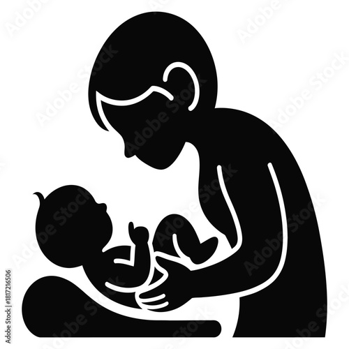 Silhouette of a parent gently holding a newborn baby, depicting care, love, and the tender bond between a caregiver and infant
