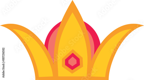 A crown with a red and yellow center