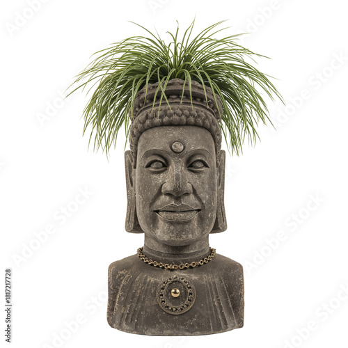 Decorative Stone Bust With Artificial Plant on Top in Modern Home Decor