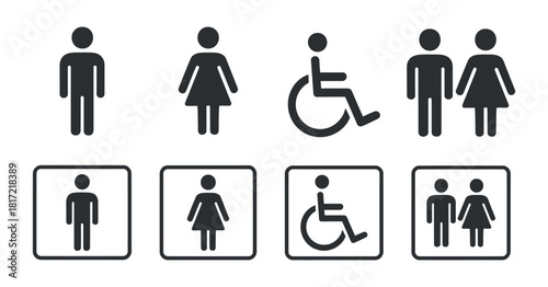 Restroom icons gender set for male, female, handicap and family vector