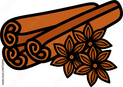 Cinnamon Sticks and Star Anise Illustration