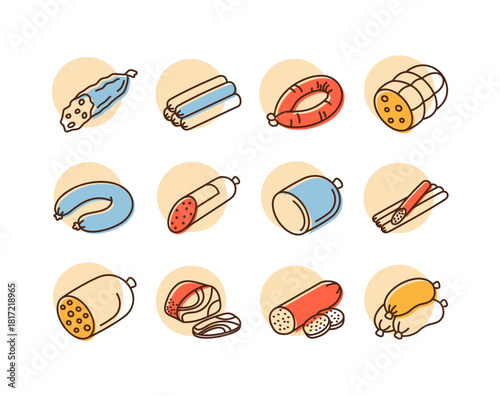 Delicatessen Sausage Products Minimal Icon Set