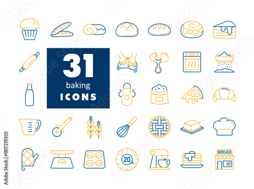 Bakery and Baking Essentials Icon Set
