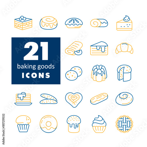 Bakery Products and Pastries Vector Icons Set