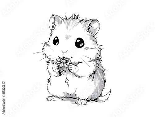 Hamster Eating Flower Line Art