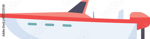 A red boat with a white motor