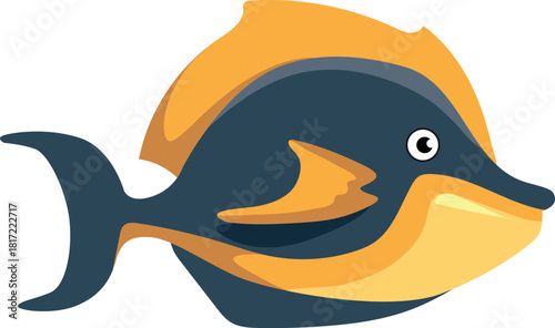 A cartoon fish with a yellow belly and blue tail