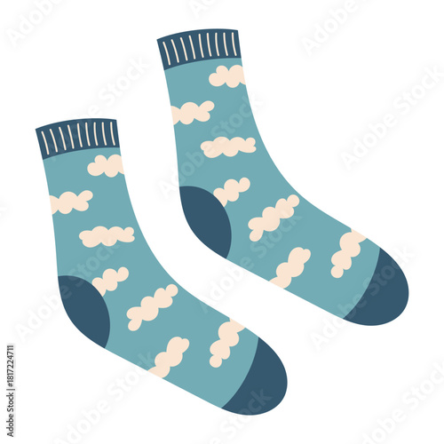 Modern colorful cotton socks with trendy prints and different textures. Cozy knitted socks. Flat vector illustration isolated on white background.