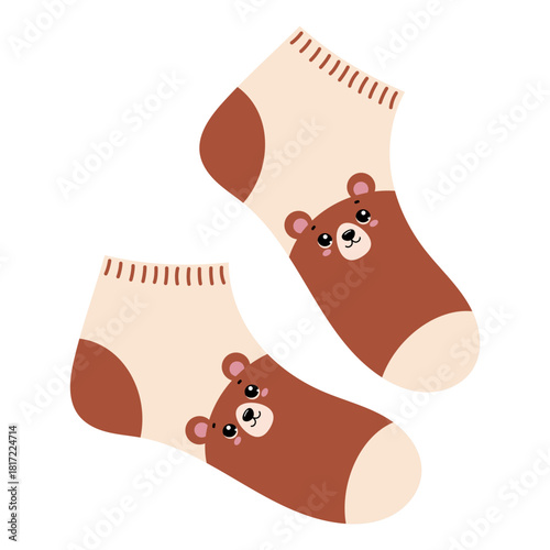 Modern colorful cotton socks with trendy prints and different textures. Cozy knitted socks. Flat vector illustration isolated on white background.
