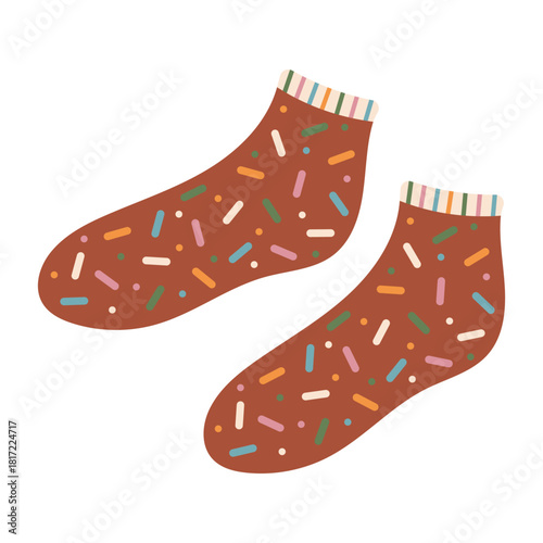 Modern colorful cotton socks with trendy prints and different textures. Cozy knitted socks. Flat vector illustration isolated on white background.