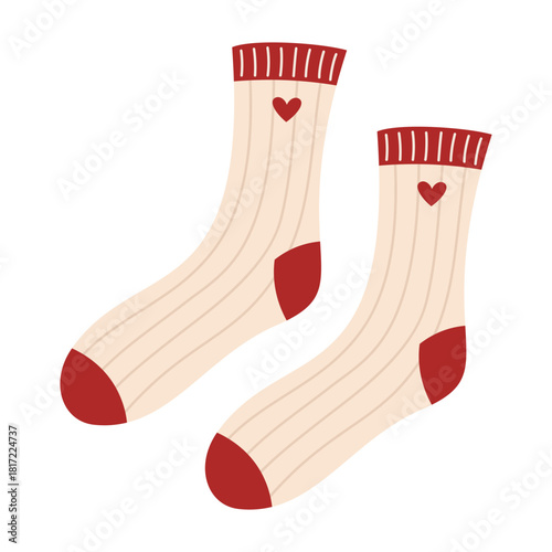 Modern colorful cotton socks with trendy prints and different textures. Cozy knitted socks. Flat vector illustration isolated on white background.