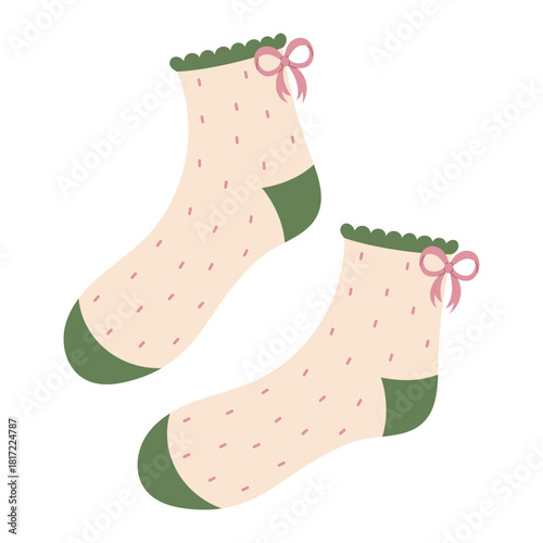 Modern colorful cotton socks with trendy prints and different textures. Cozy knitted socks. Flat vector illustration isolated on white background.