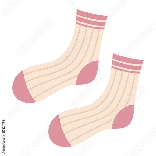 Modern colorful cotton socks with trendy prints and different textures. Cozy knitted socks. Flat vector illustration isolated on white background.