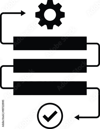 Workflow process system configuration with gear and check mark icon vector
