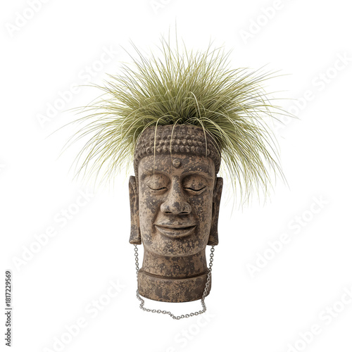 Decorative Stone Bust With Artificial Plant on Top in Modern Home Decor