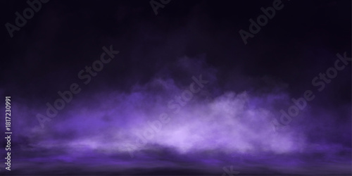 Night foggy dark scene with smoke, purple neon. Vector illustrator.