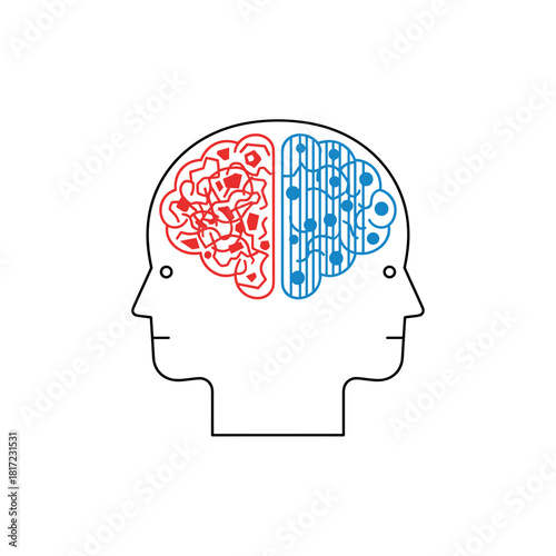The metaphor of bipolar disorder reflects a split mind, a double-faced personality, and a mood disorder, illustrated by a two-headed silhouette, all within the realms of psychology and mental health
