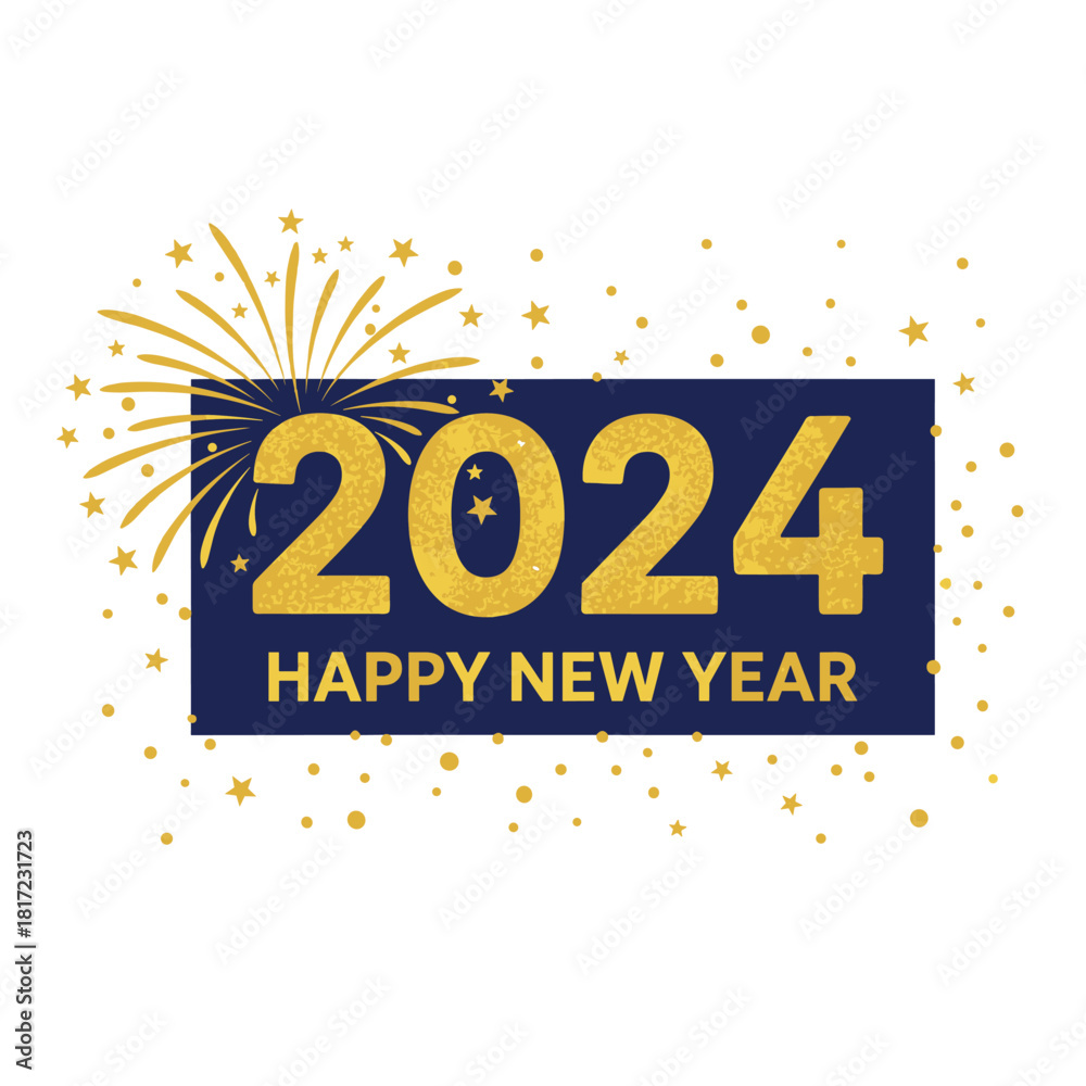 Fototapeta premium The numbers 2024 and abstract golden fireworks appear on a dark background, celebrating the New Year