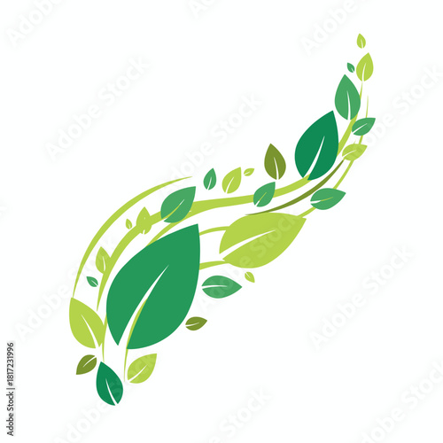 A natural beverage ad showcasing green foliage and flying leaves, set against an organic product background, with a botanical flair