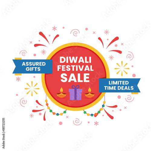 Diwali Festive Season Sale banner offering up to 50% cashback on a limited Dipawali promotion featuring Indian festival elements like diya lamps and oil lamps, with an assured gift and vector