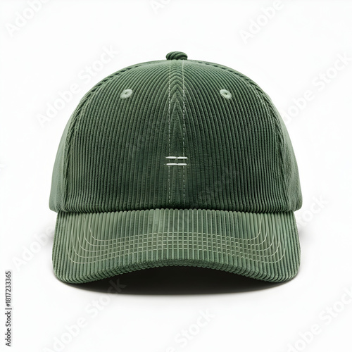 Green Corduroy Baseball Cap with Minimalist Design