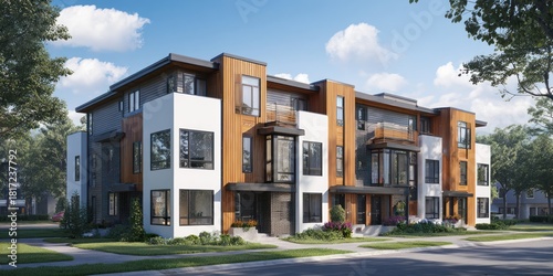 Modern Townhouses with Contemporary Design and Landscaped Surroundings.