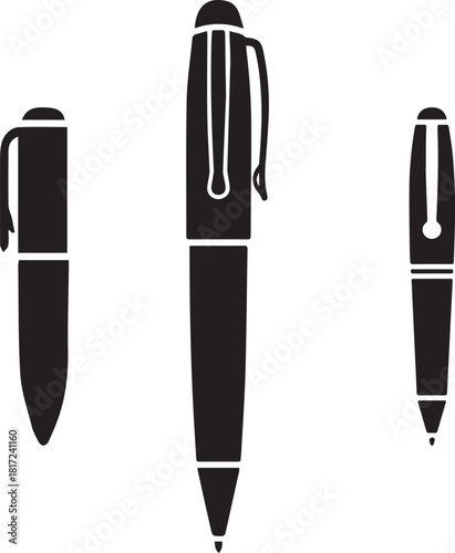 Graphics of ink pens stationery set with fountain pen and writing implements tools