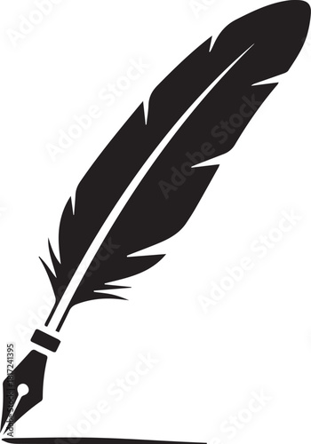 Quill writing with feather for drawing or writing on paper with old tool