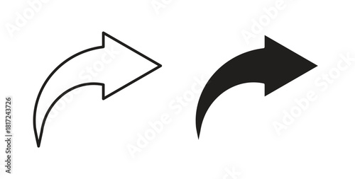 Forward icon in line design and solid black and white colors for designs